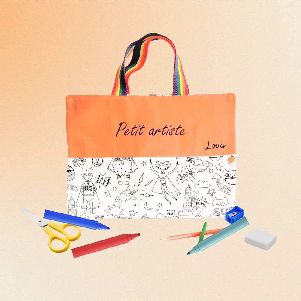 6 malettes en tissu à colorier licornes et super-héros