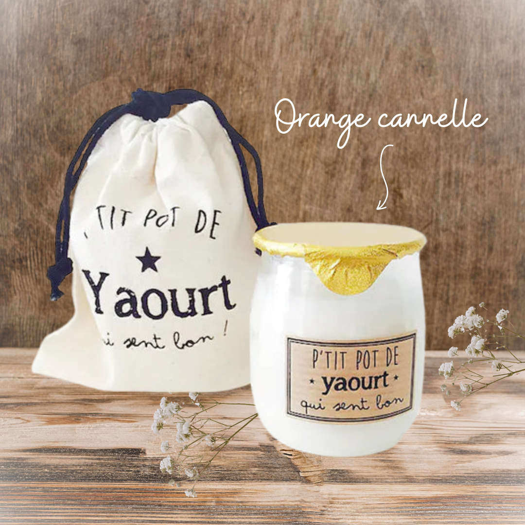 Bougie p’tit pot de yaourt orange cannelle Made in France