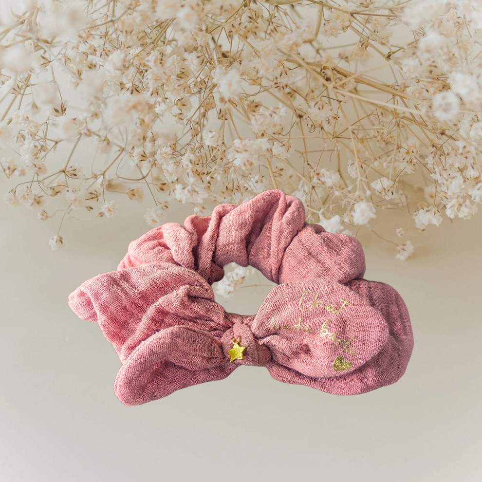 3 maxi chouchous femme double gaze de coton (1 blanc, 1 rouille, 1 vieux rose)