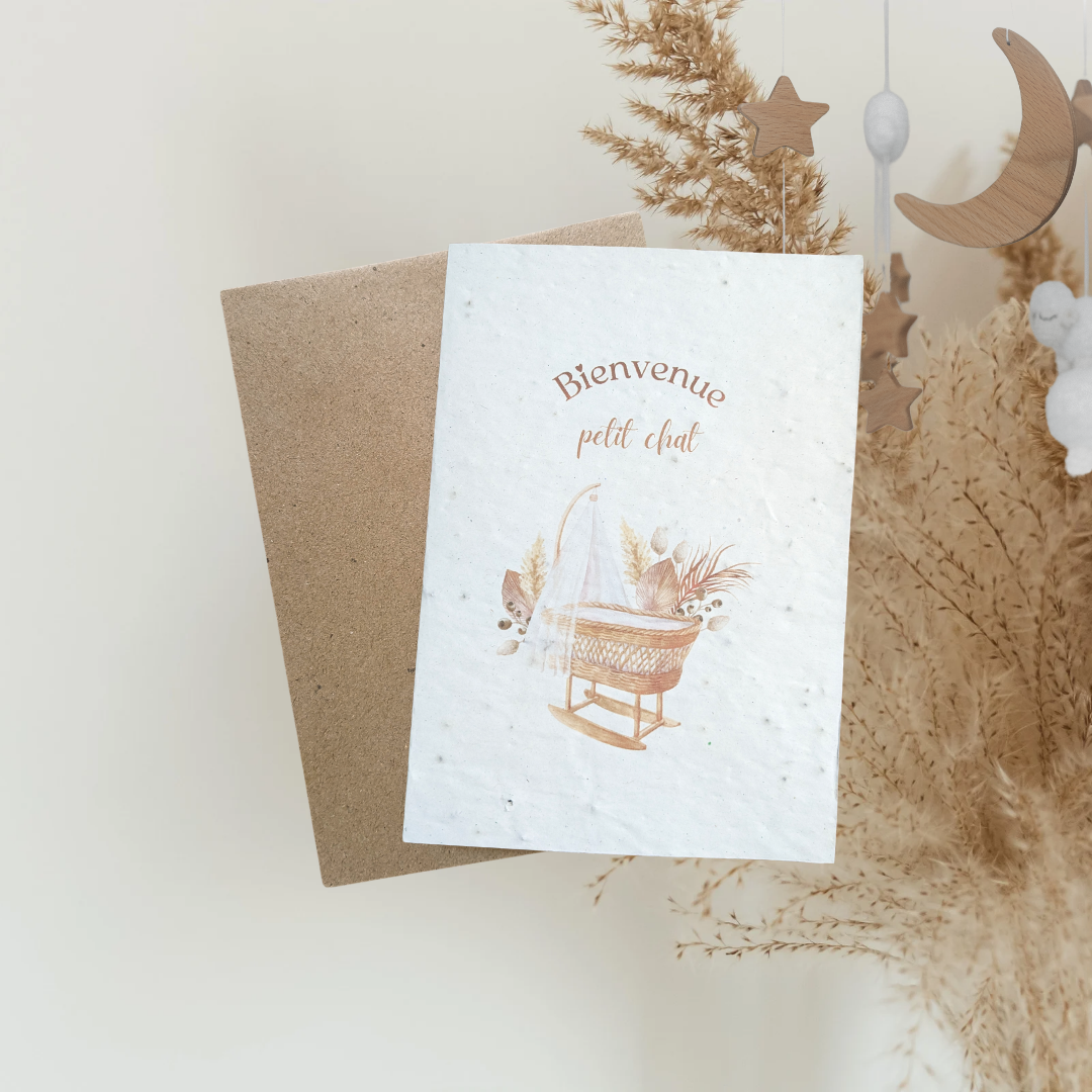 Carte à planter naissance Bienvenue petit chat personnalisable