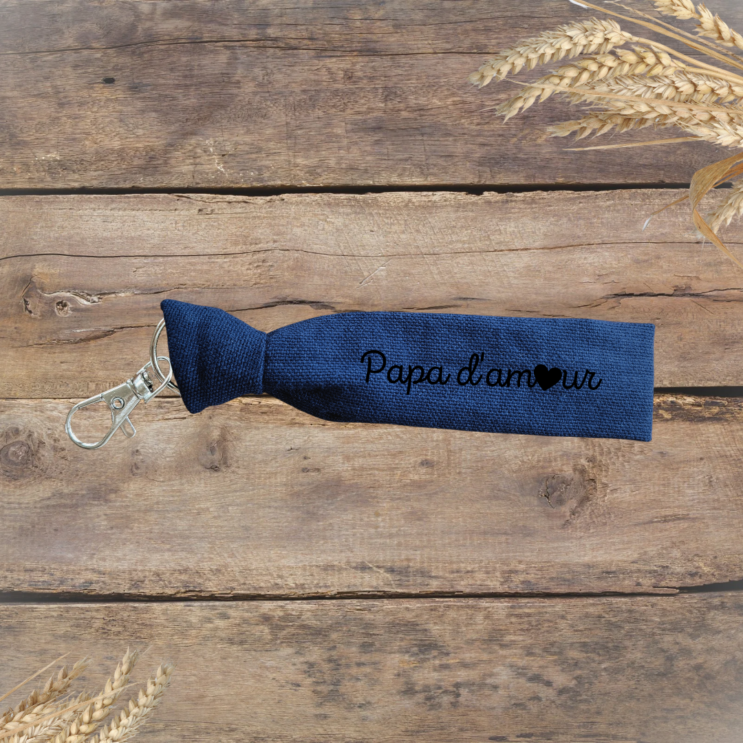 Porte-clés Papa d'amour - coton bleu marine, texte blanc ou noir - personnalisable