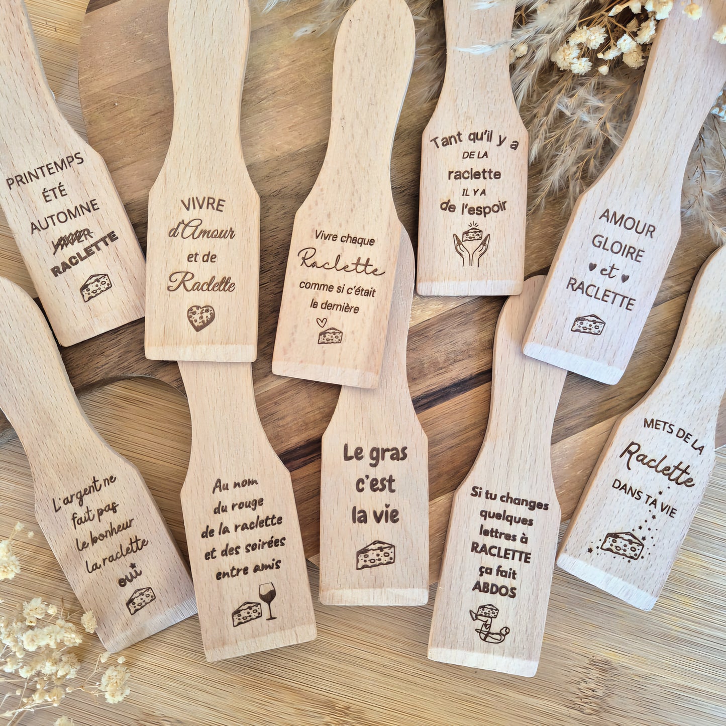 60 spatules à raclette gravées