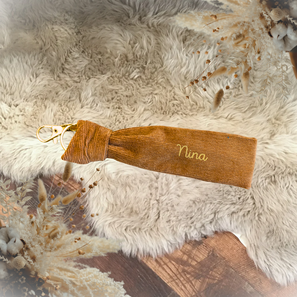 Porte-clés Mamounette - collection velours camel - personnalisable