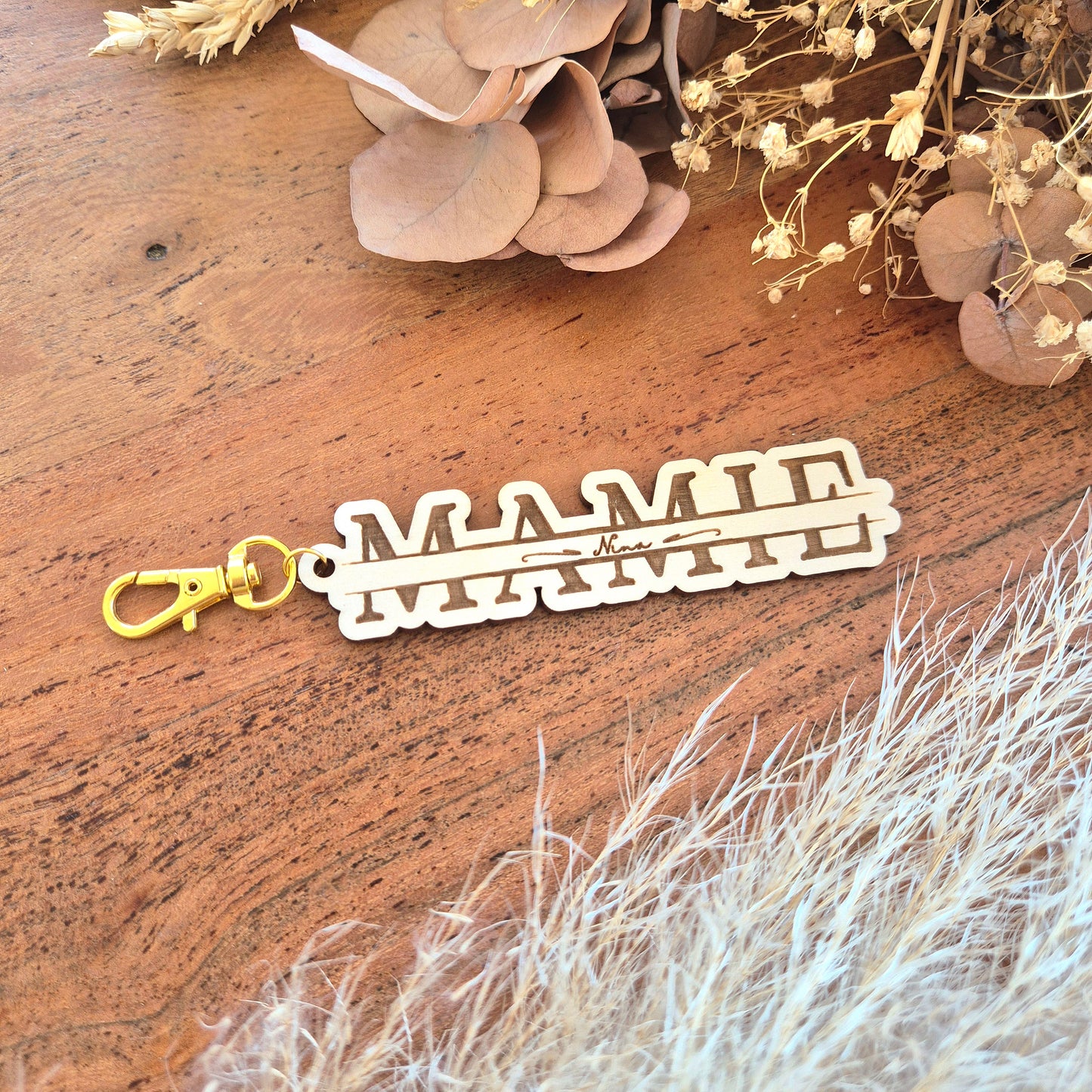 Porte-clés MAMIE en bois personnalisé