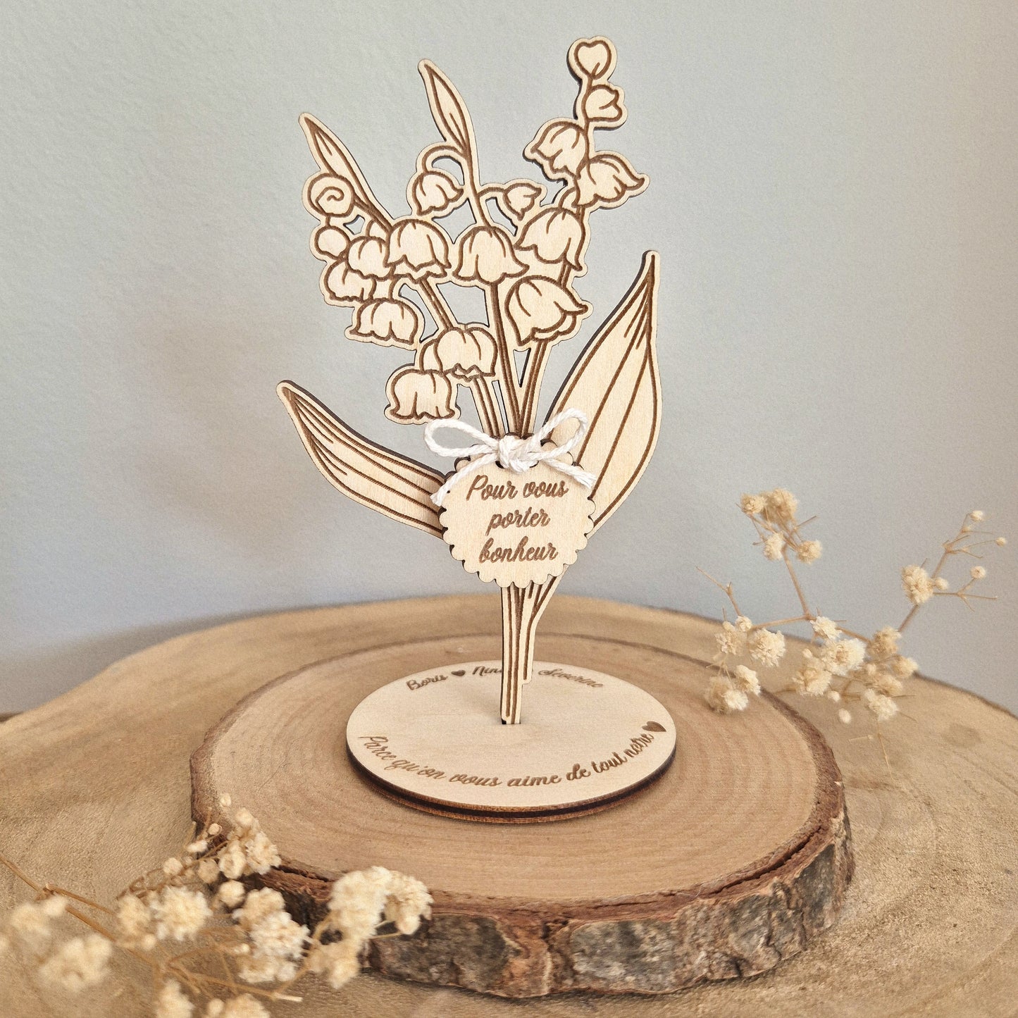 Brin de muguet porte-bonheur sur son socle à personnaliser