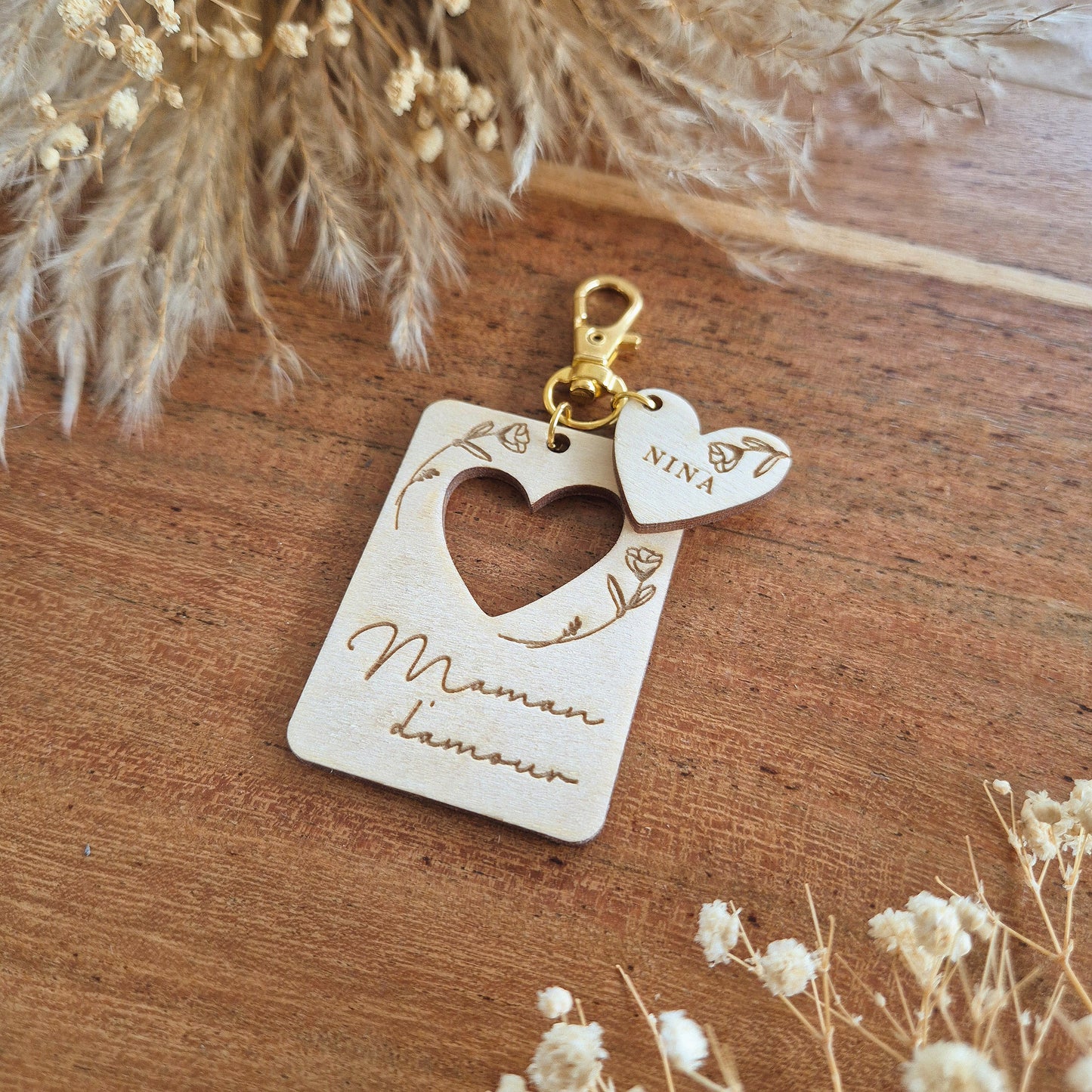 Porte-clés Maman d'amour en bois personnalisé