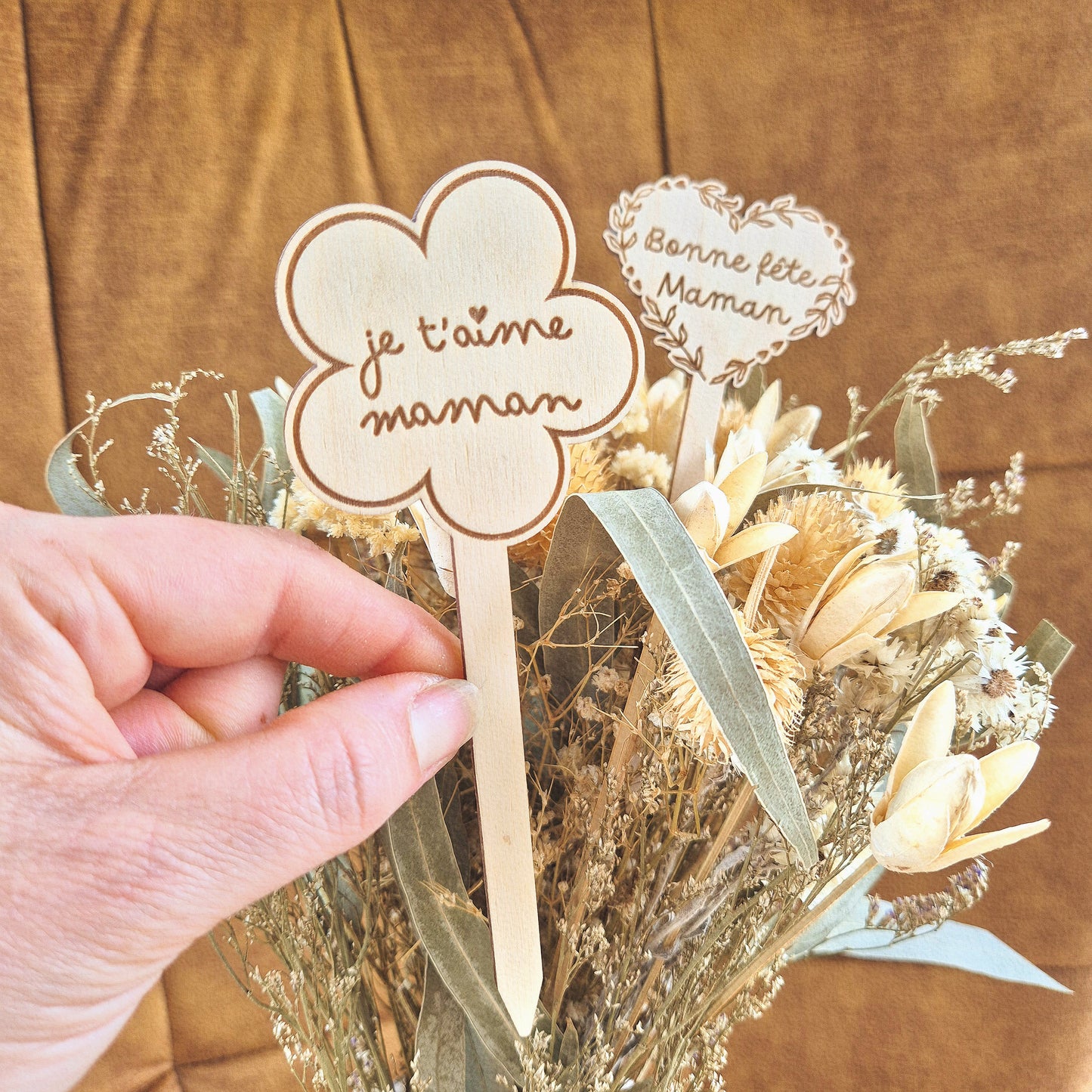 Décoration pour bouquet ou plante Maman personnalisable