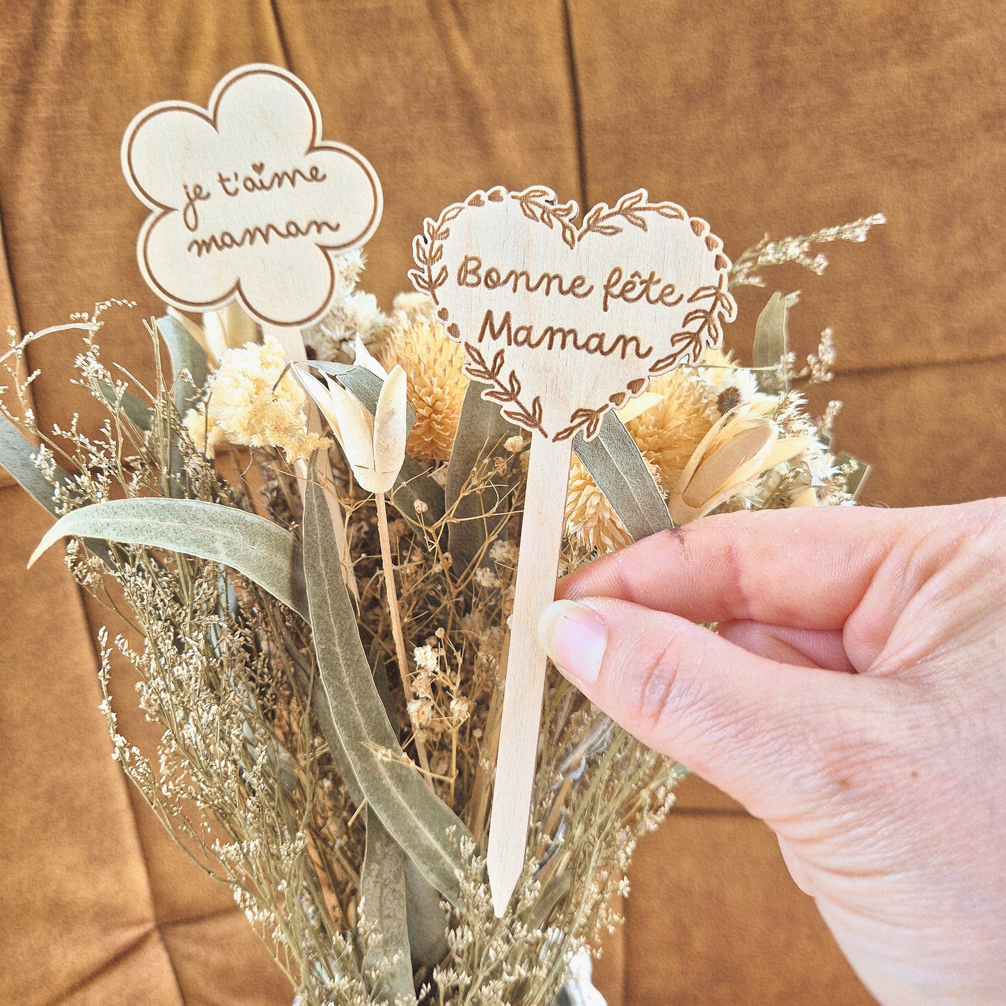 Décoration pour bouquet ou plante Maman personnalisable