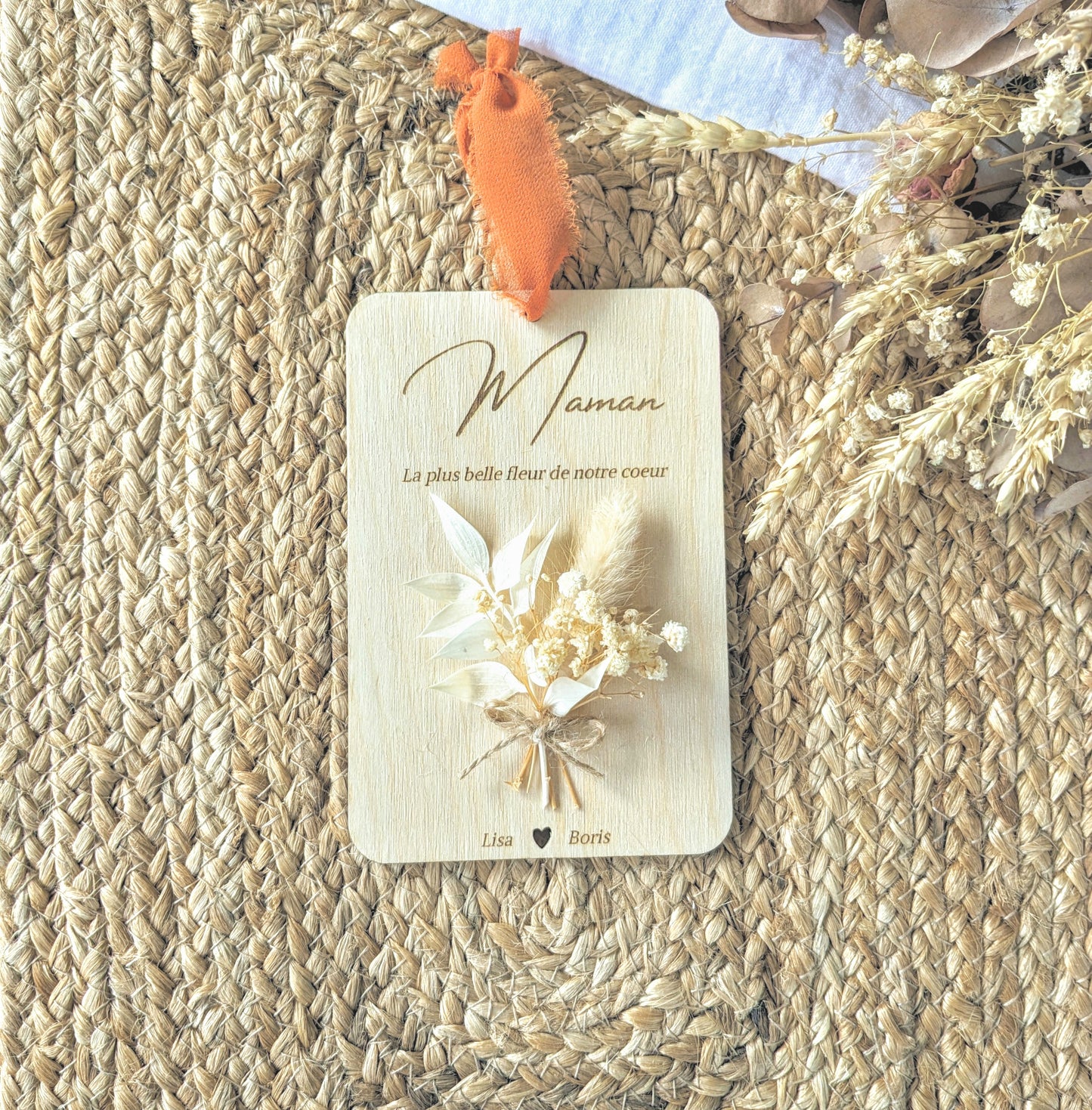 Carte fleurie en bois personnalisée Maman