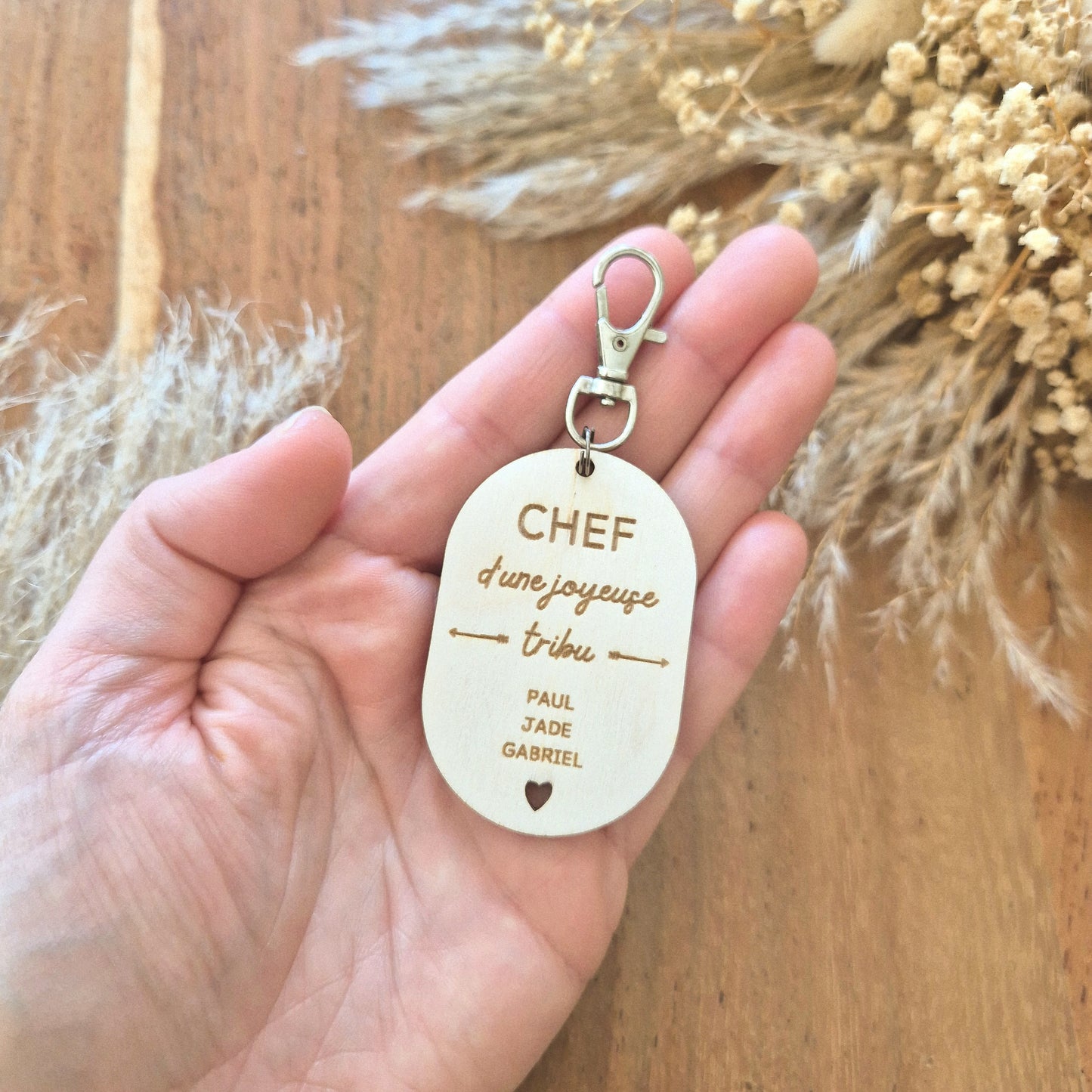 Porte-clés cadeau Papa tribu en bois personnalisé
