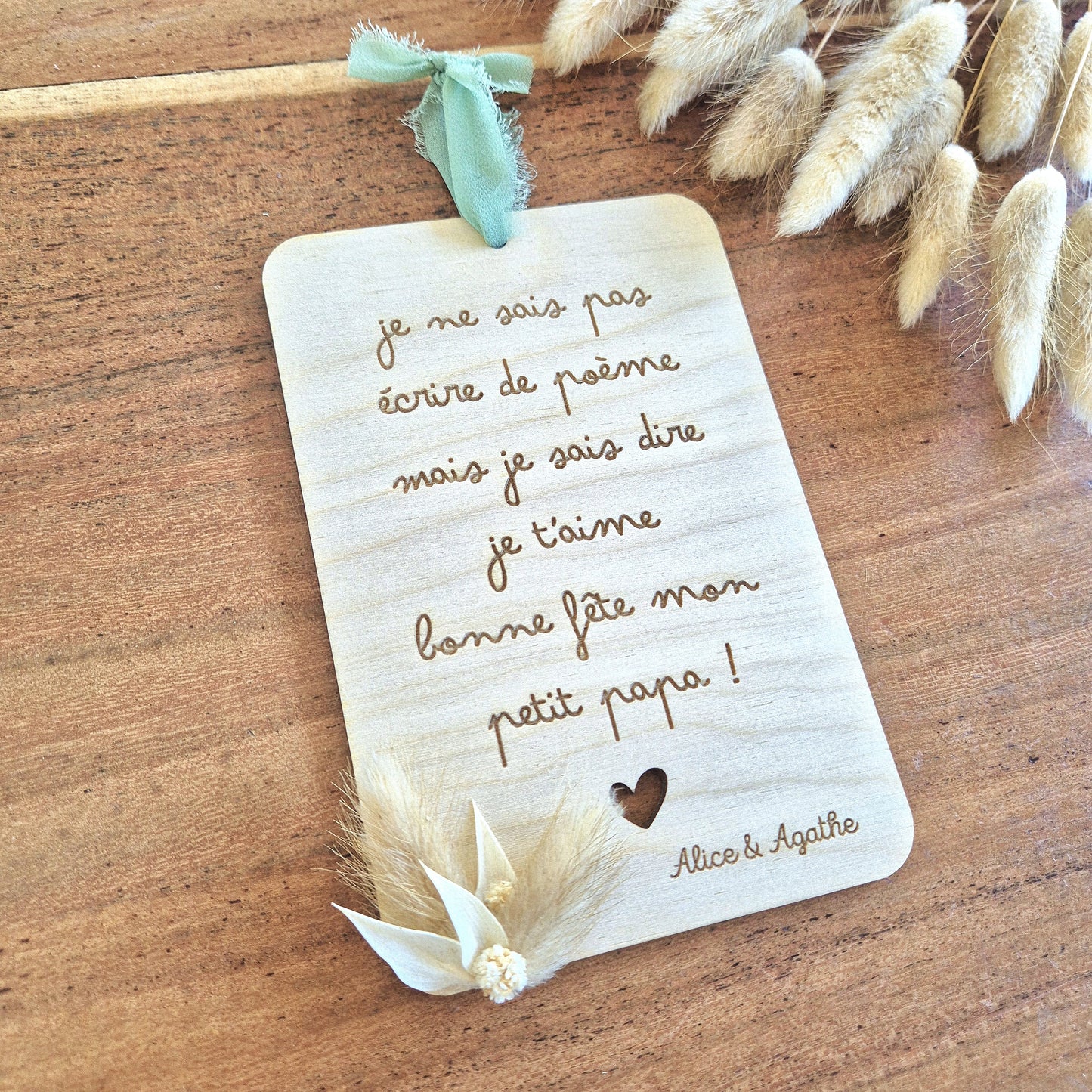 Carte fleurie en bois personnalisée bonne fête papa