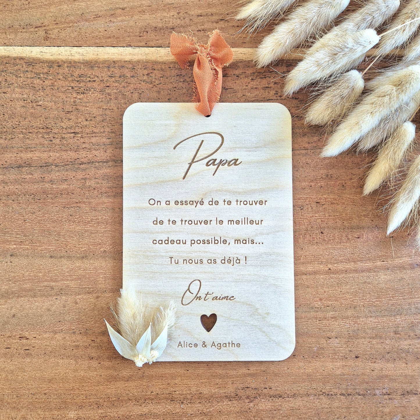 Carte fleurie en bois personnalisée cadeau papa