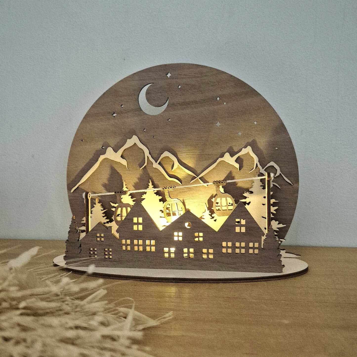 Photophore 3D village de montagne télécabines