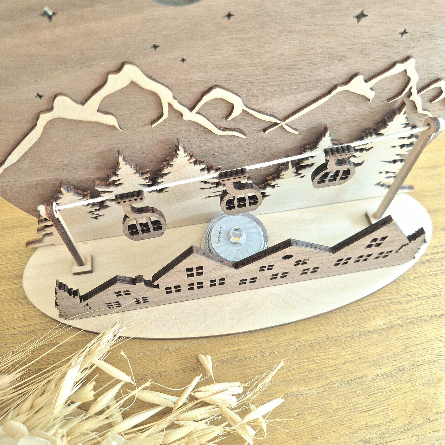 Photophore 3D village de montagne télécabines