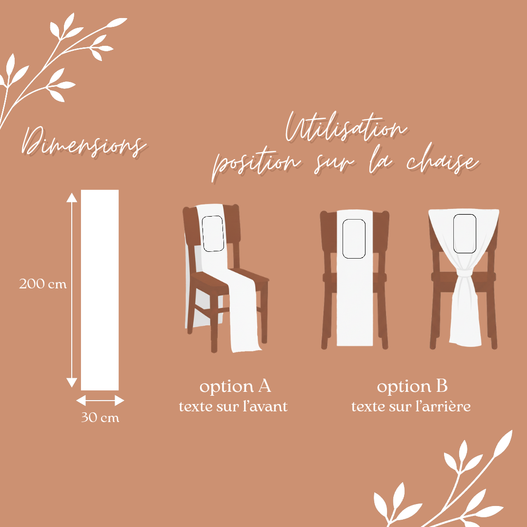 Panneau de chaise commémoratif mariage en tissu personnalisé – Hommage aux êtres chers – Version élégance