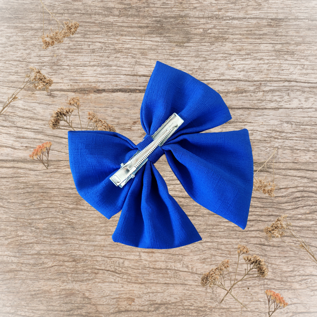 Barrette grand nœud ruban bleue foncée