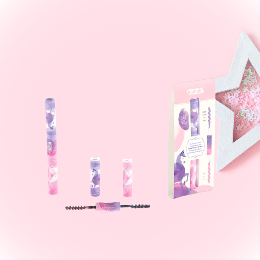 Mascara cheveux double embout violet et rose