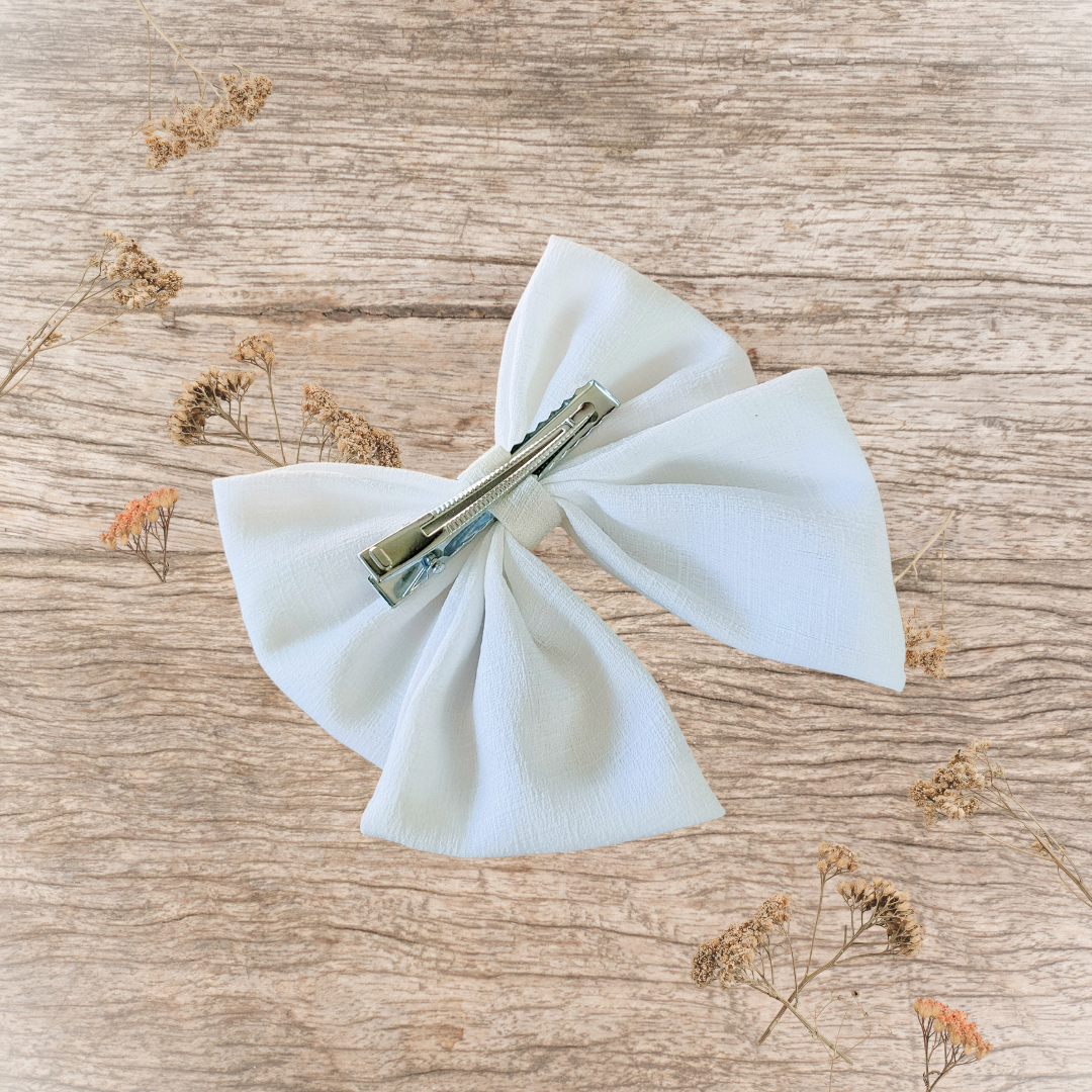 Barrette grand nœud ruban blanc