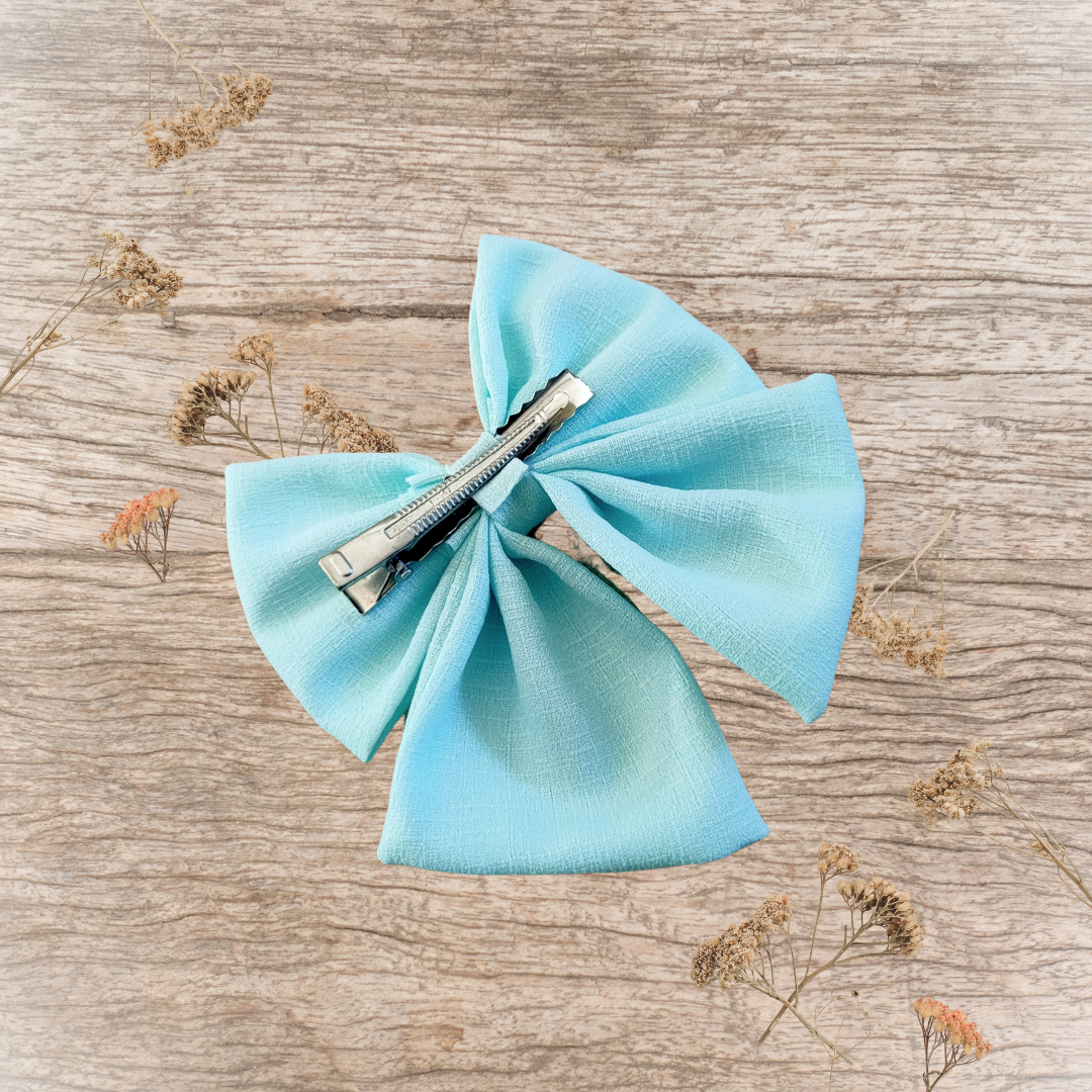 Barrette grand nœud ruban menthe