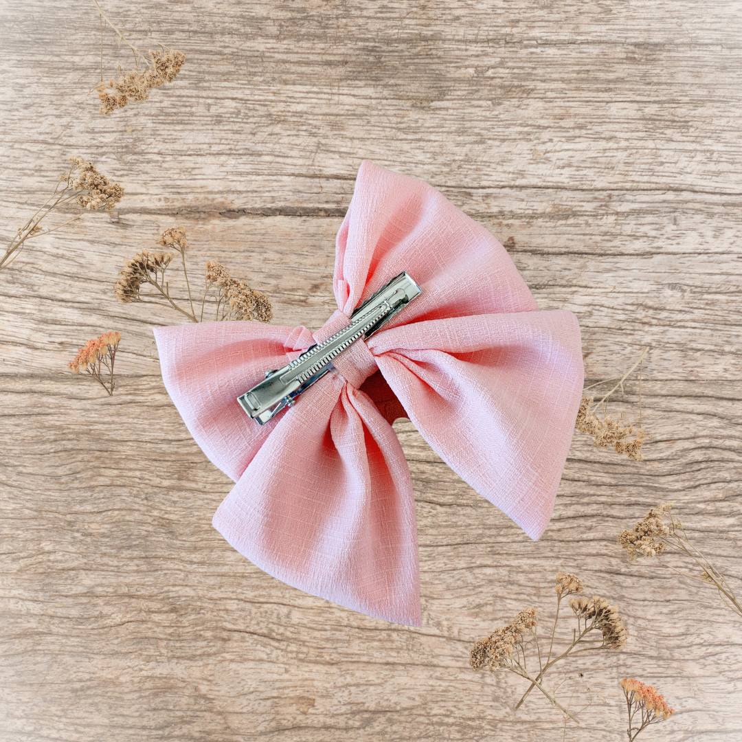 Barrette grand nœud ruban rose clair