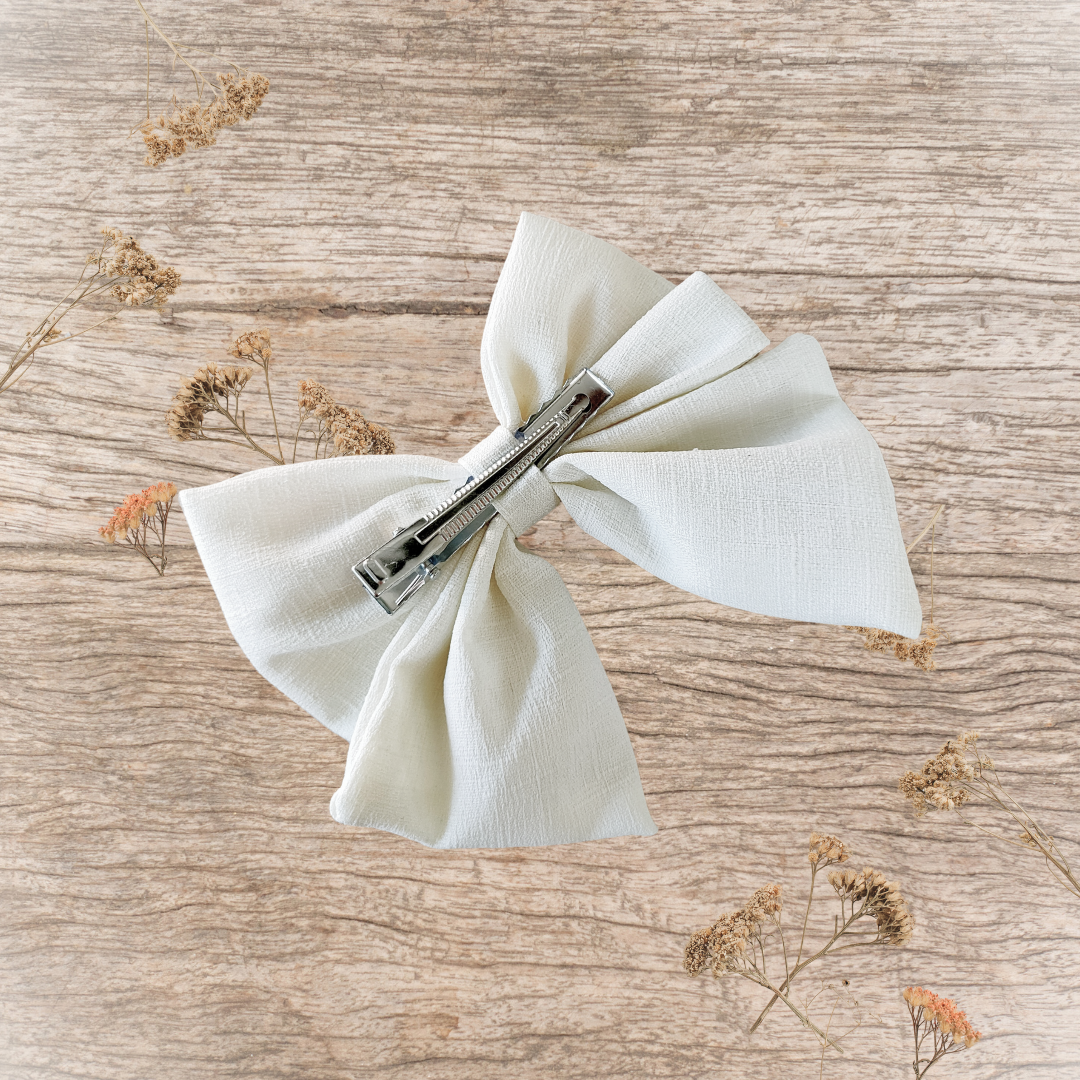 Barrette grand nœud ruban crème