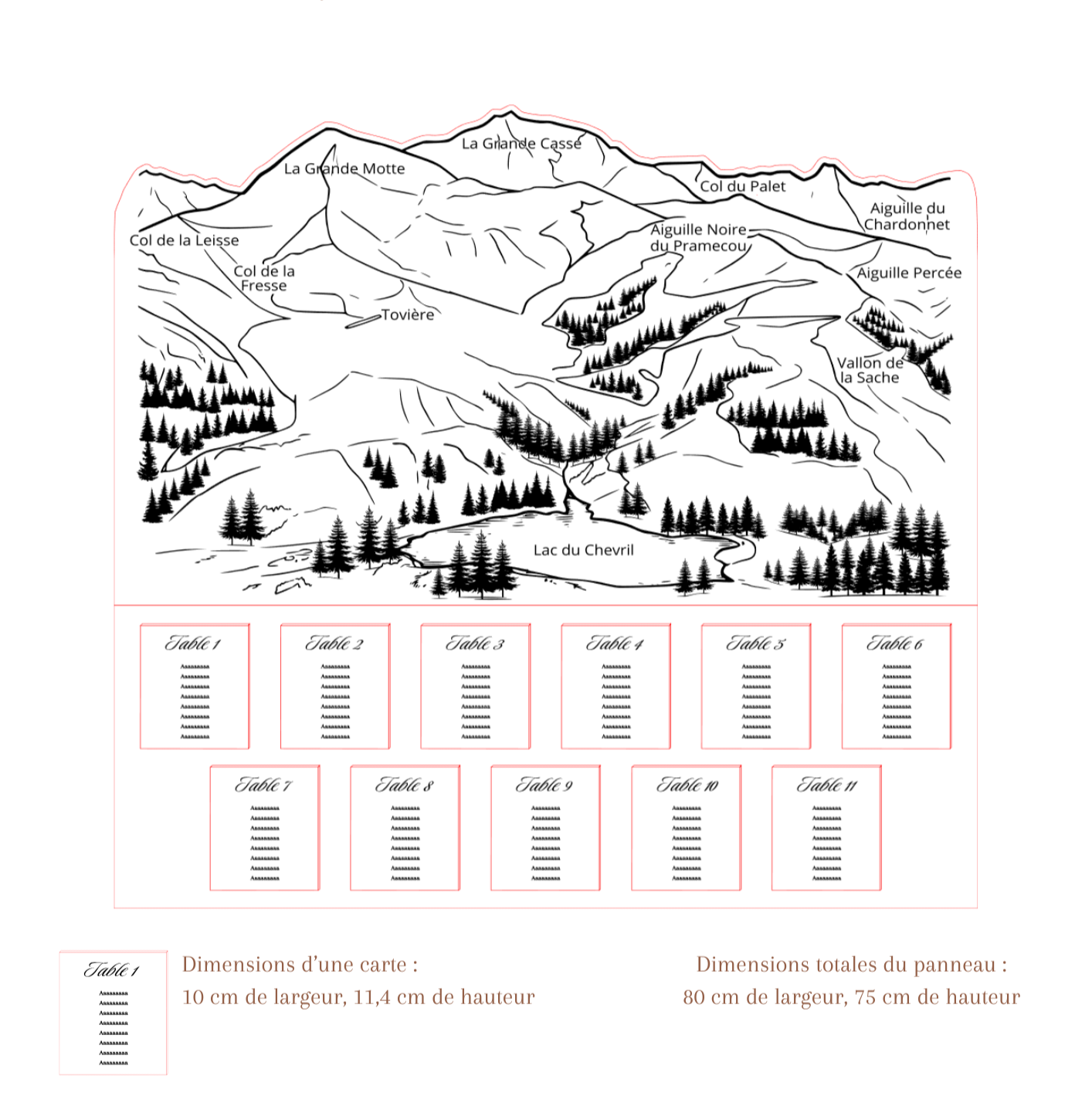 Plan de table sur-mesure Tignes Alexandre & Nicolas
