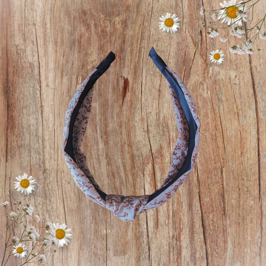 Serre-tête façon bandeau tissu fleuri rose pastel