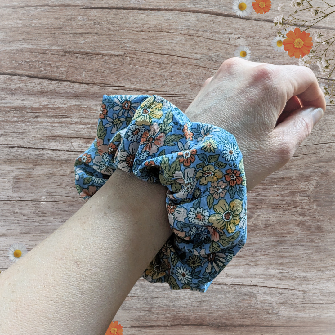 Maxi chouchou bleu fleuri