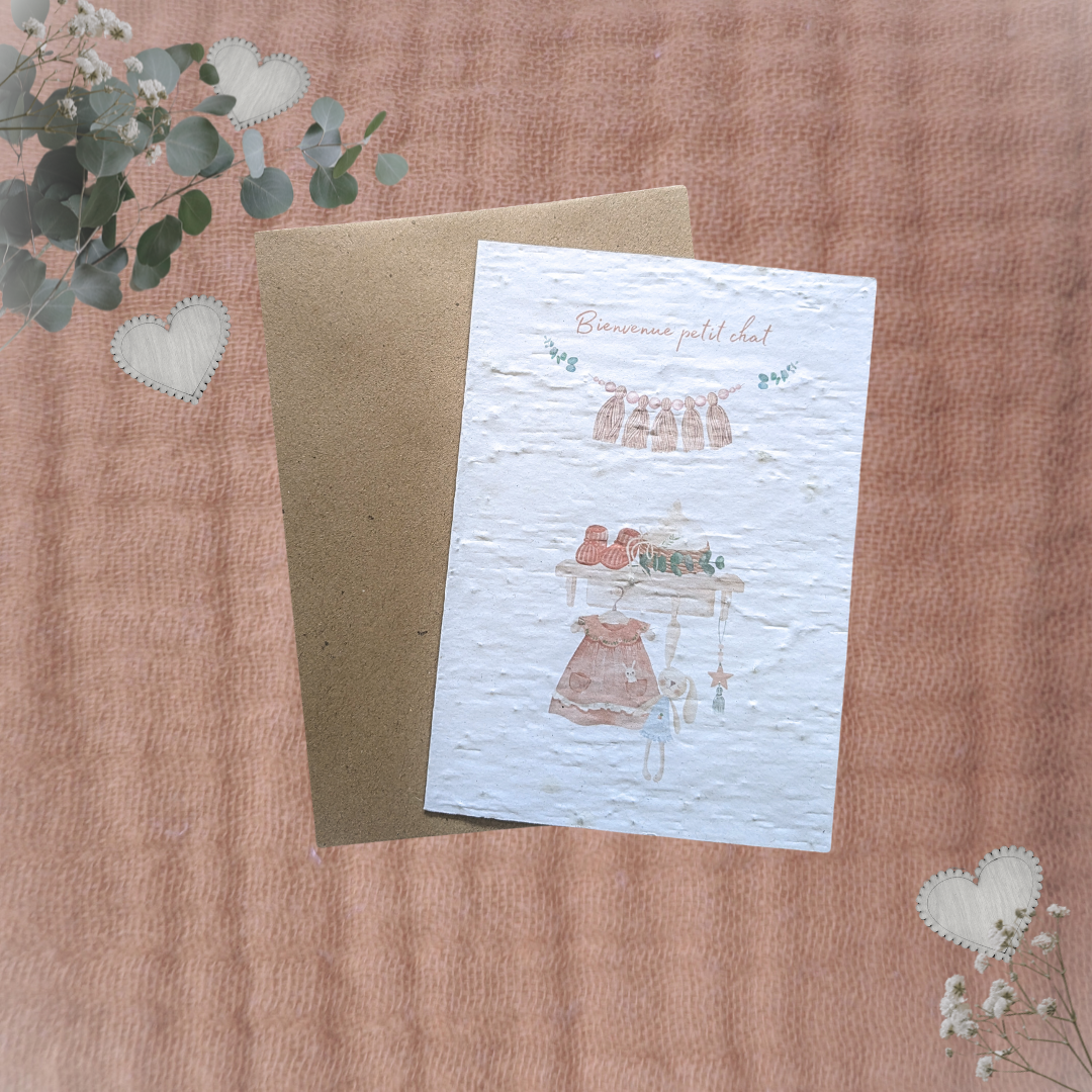 Carte à planter naissance Bienvenue petit chat personnalisable