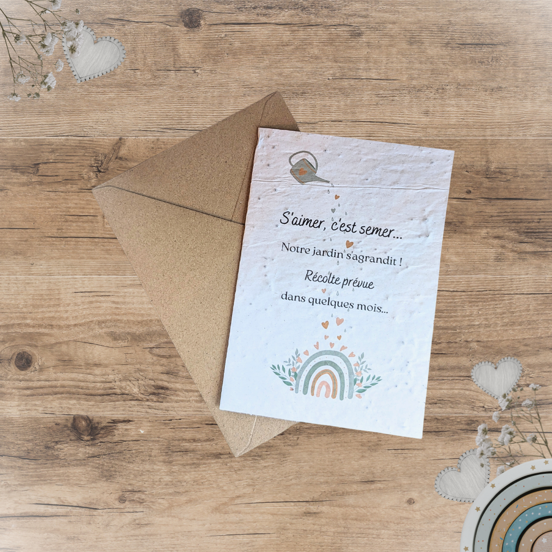 Carte à planter annonce grossesse arc en ciel personnalisable