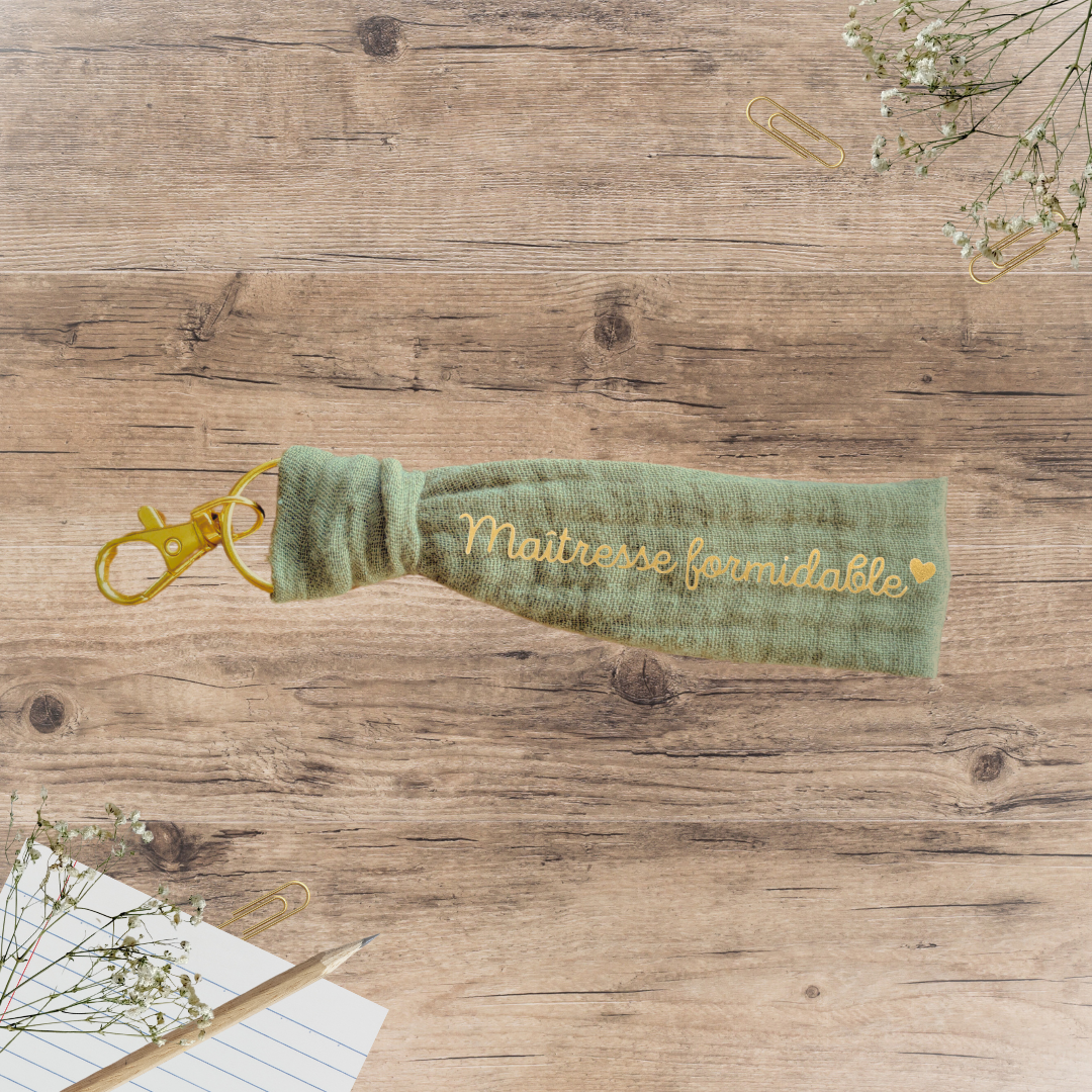 Porte-clés cadeau maîtresse - double gaze de coton - personnalisable