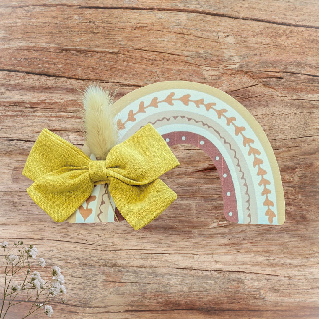 Barrette nœud moutarde collection arc en ciel
