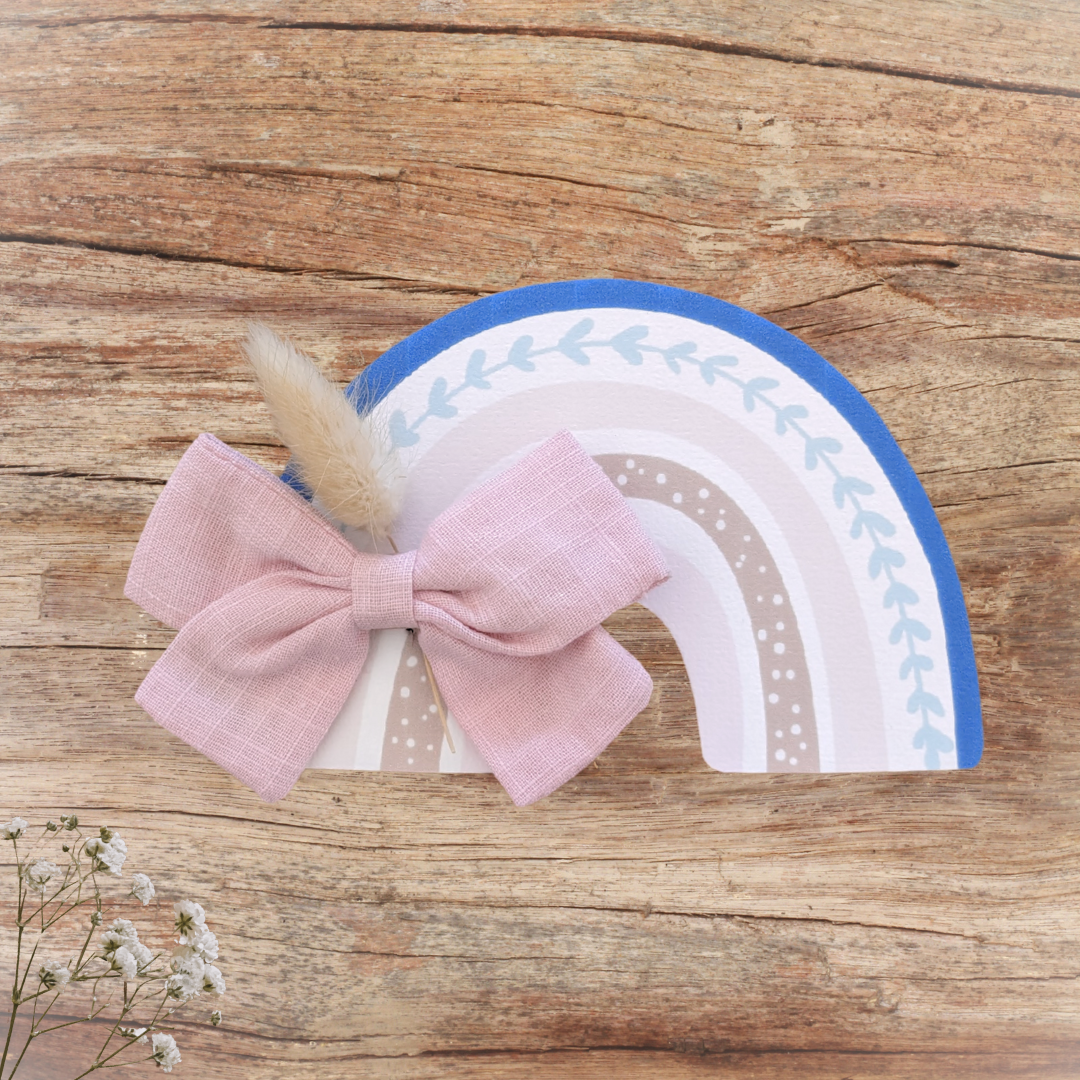 Barrette nœud rose collection arc en ciel