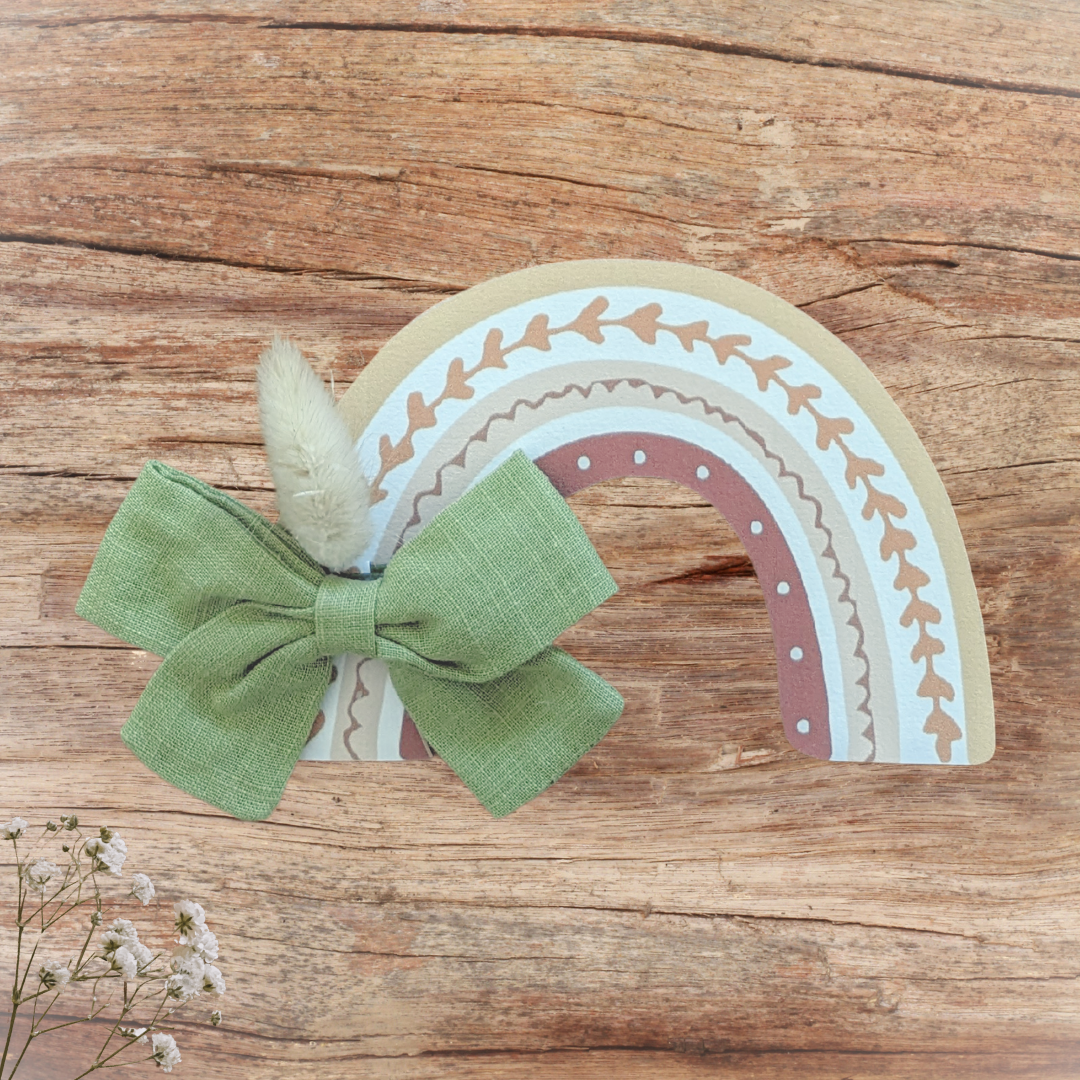 Barrette nœud vert tilleul collection arc en ciel