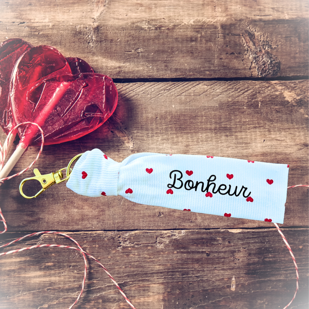 Porte-clés Bonheur - collection Amour coton imprimé - personnalisable