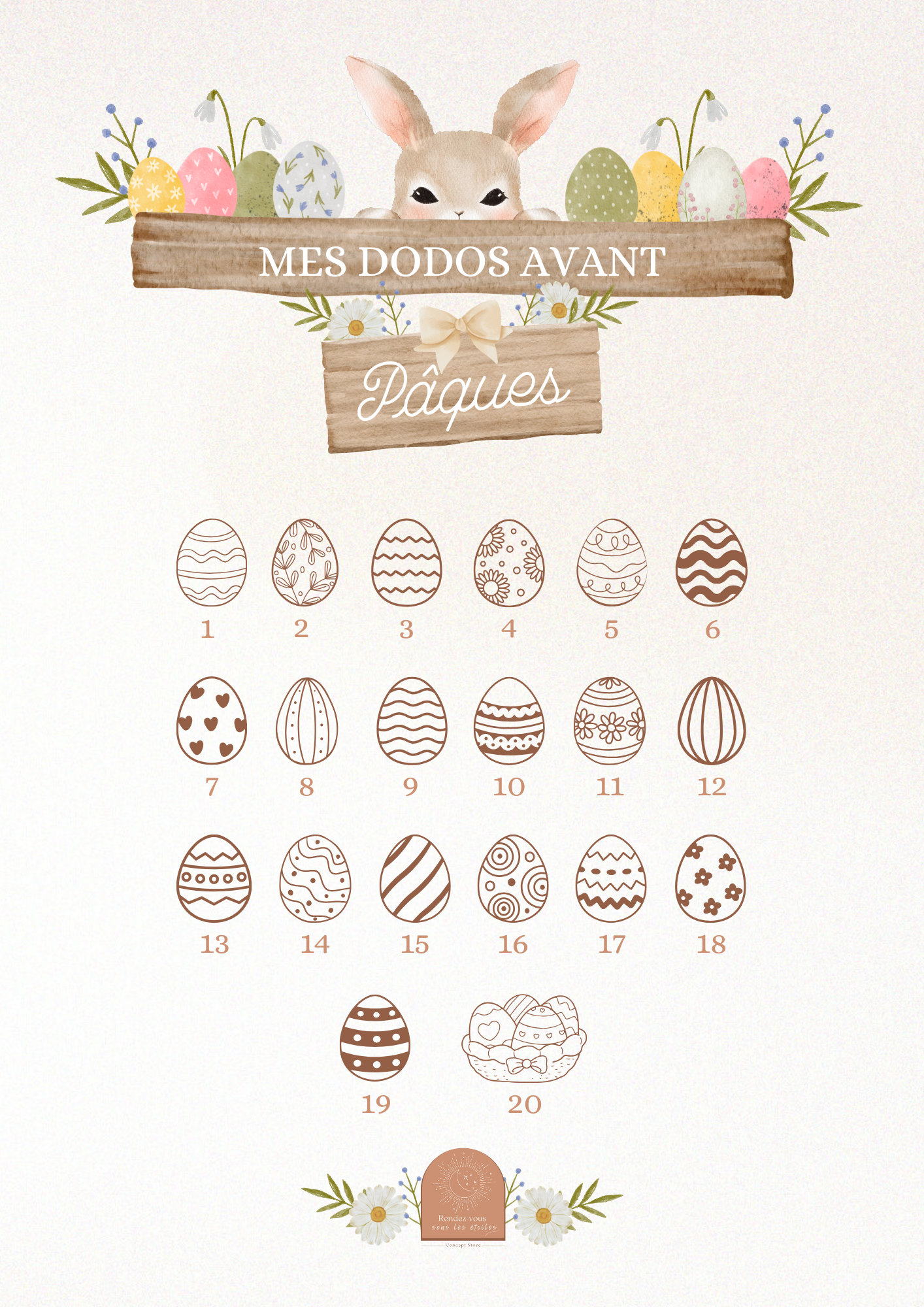 Le calendrier des dodos avant Pâques à colorier