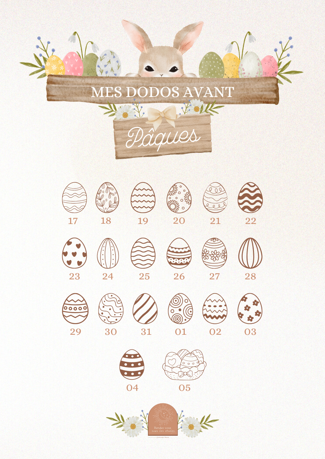 Le calendrier des dodos avant Pâques à colorier