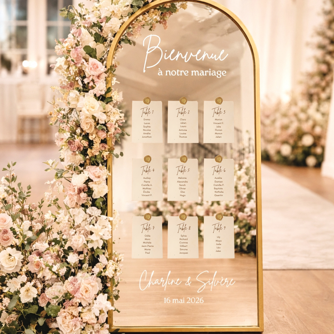 Stickers personnalisés pour panneau/miroir bienvenue, plan de table, selfie - Mariage
