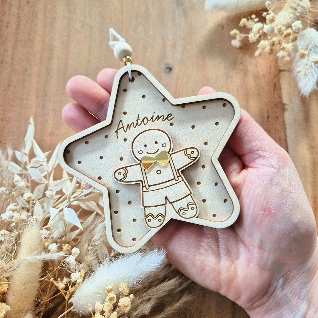Suspension étoile & bonhomme de pain d'épices personnalisée