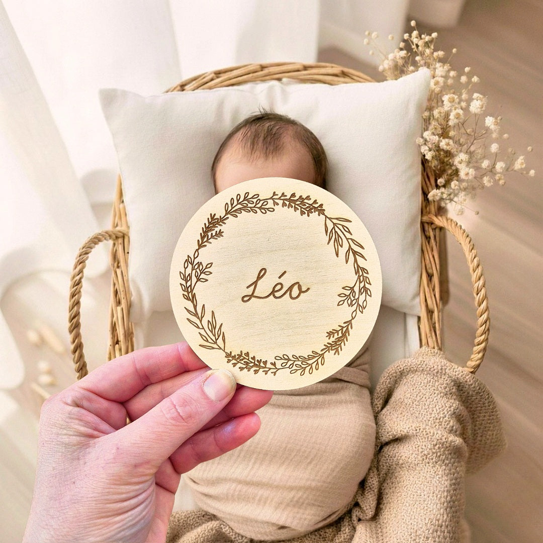 Plaque de naissance en bois personnalisée - Champêtre