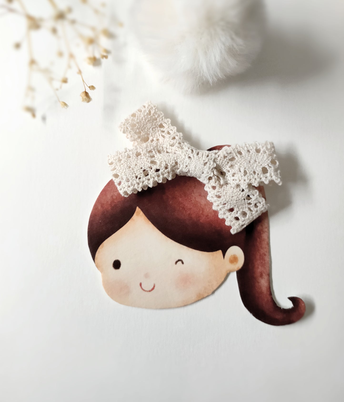Barrette nœud crème dentelle