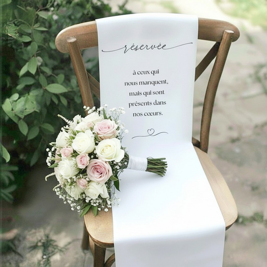 Panneau de chaise commémoratif mariage en tissu personnalisé – Hommage aux êtres chers – Version élégance