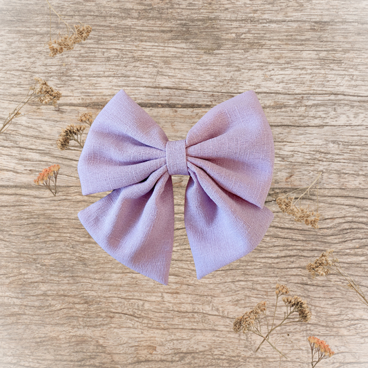 Barrette grand nœud ruban lilas pastel