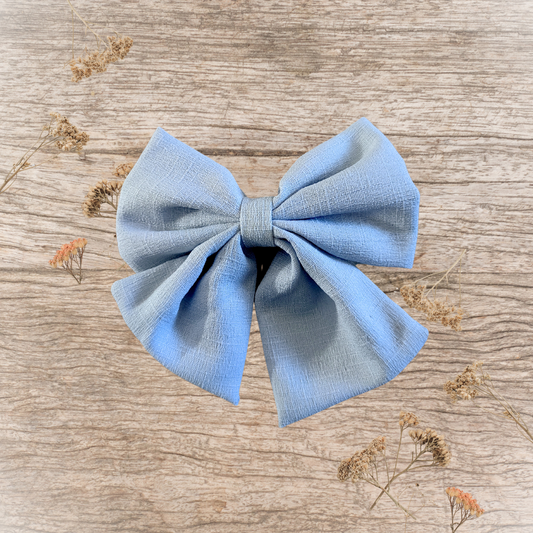 Barrette grand nœud ruban bleu pastel