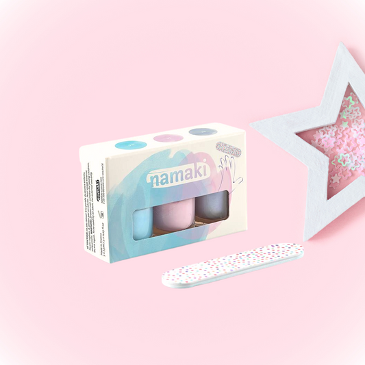 Coffret 3 vernis Bleu givré - Rose pâle - Argent bleuté + Lime offerte