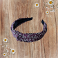 Serre-tête façon bandeau tissu fleuri prune