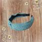 Serre-tête façon bandeau tissu fleuri bleu ciel