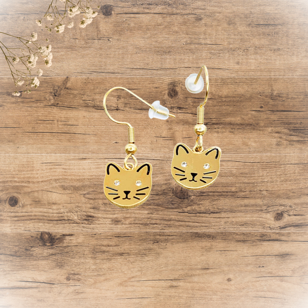 Boucles d'oreilles dorées chat