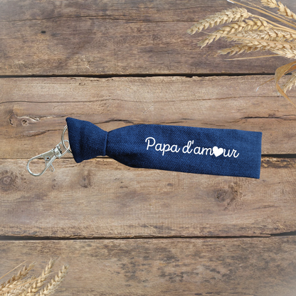 Porte-clés Papa d'amour - coton bleu marine, texte blanc ou noir - personnalisable