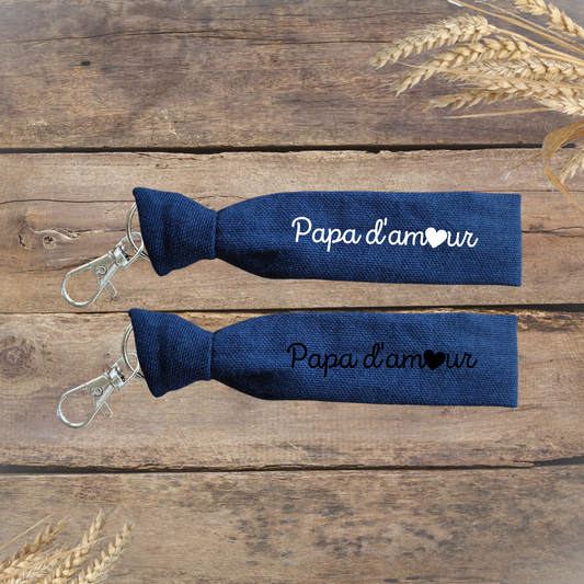 Porte-clés Papa d'amour - coton bleu marine, texte blanc ou noir - personnalisable